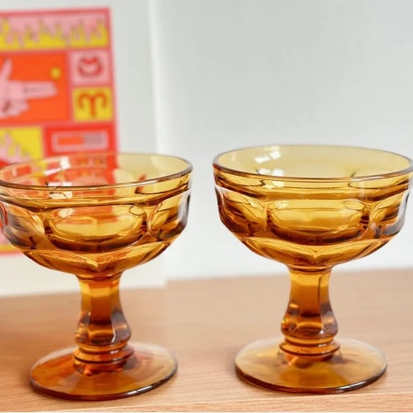 Vintage Amber Coupe Glasses by Libbey Glassware, Set of 2 - Picture 5 of 10